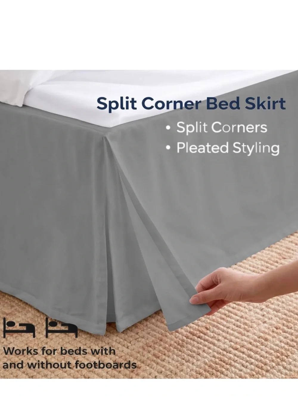 KING Bed Skirt 9” Drop Tailored Fit Split Corner 100% Cotton - Dark Gray